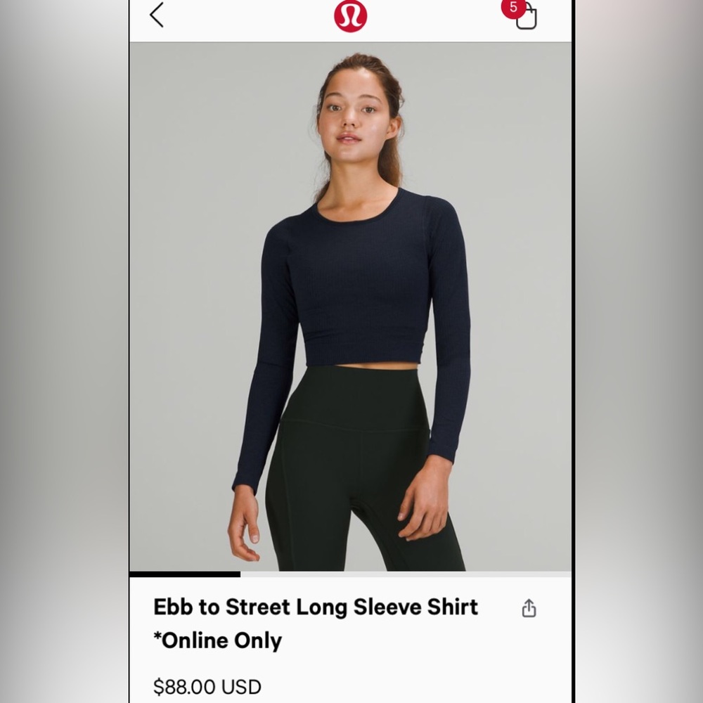 Lululemon Navy Ebb to Street long sleeve crop Size 10